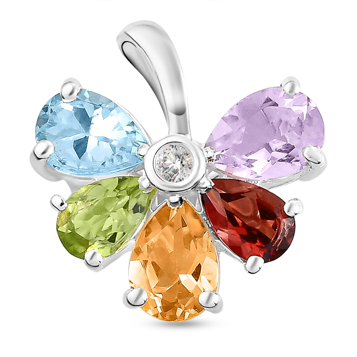 2.34 Ct Sky Blue Topaz and Hebei Peridot and Multi Gemstone Floral Pendant in Silver 3605526 0
