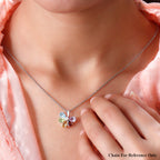 Sky Blue Topaz & Natural Hebei Peridot and Multi Gemstone Floral Pendant in Sterling Silver 3.25 Ct.