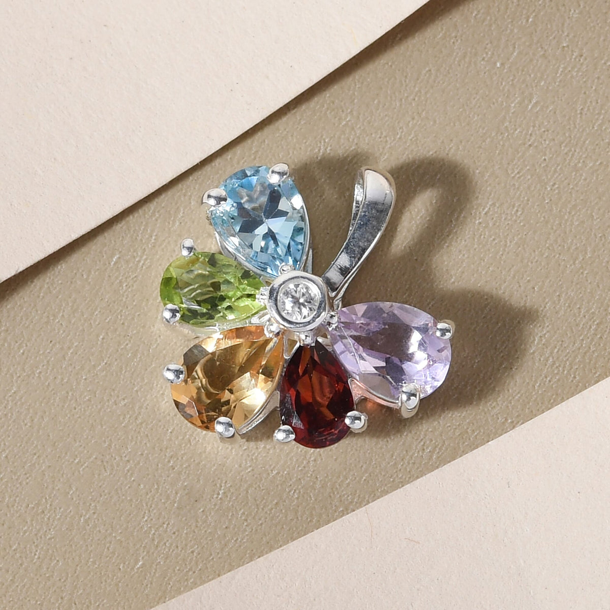 2.34 Ct Sky Blue Topaz and Hebei Peridot and Multi Gemstone Floral Pendant in Silver 3605526 4