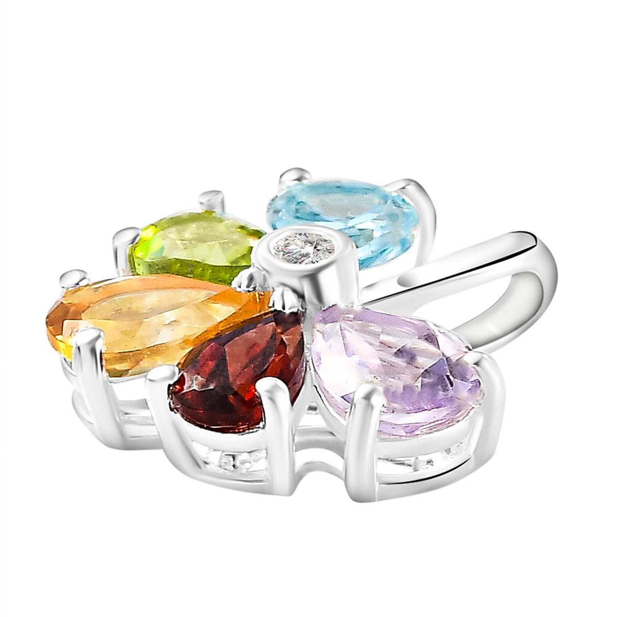 2.34 Ct Sky Blue Topaz and Hebei Peridot and Multi Gemstone Floral Pendant in Silver 3605526 6
