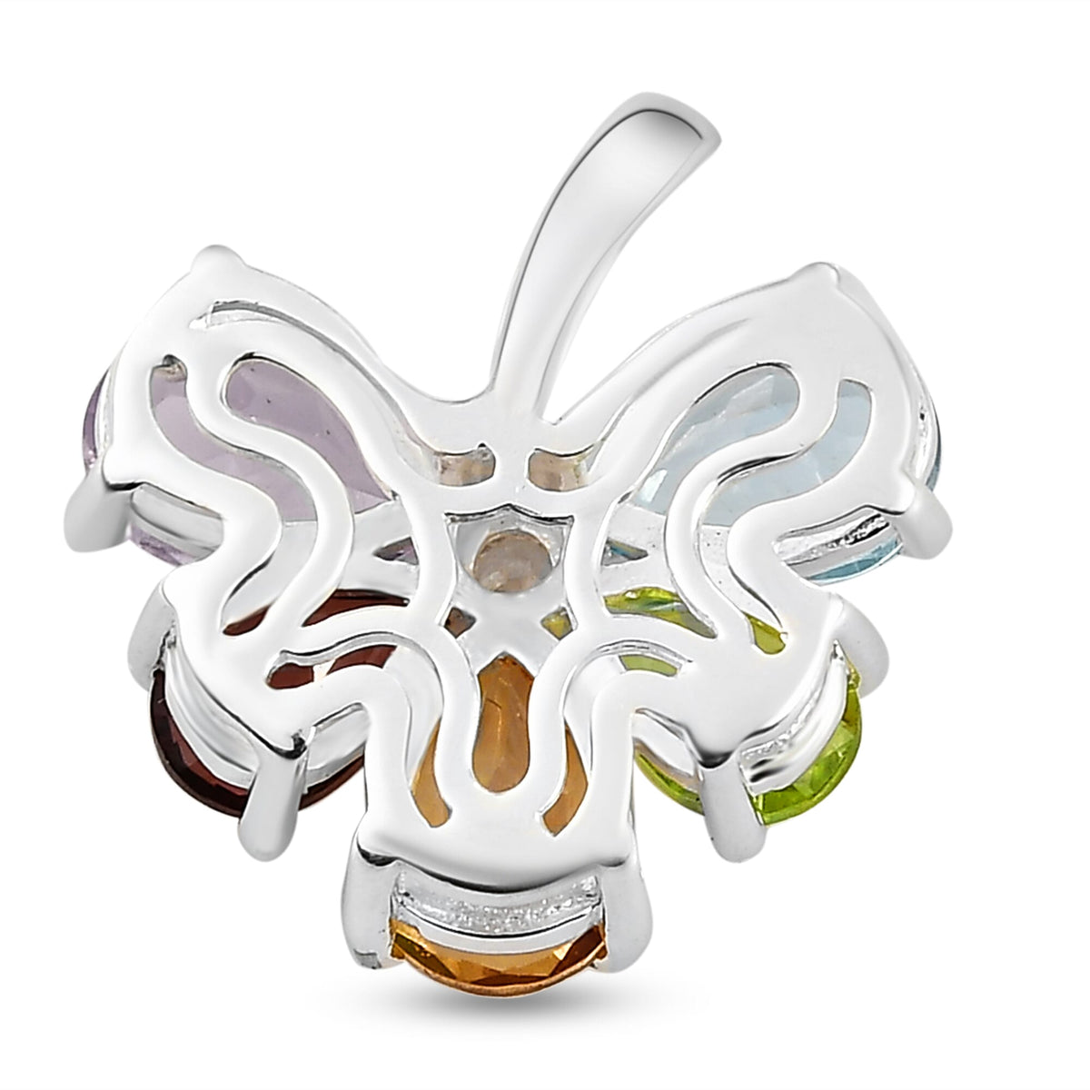 2.34 Ct Sky Blue Topaz and Hebei Peridot and Multi Gemstone Floral Pendant in Silver 3605526 7