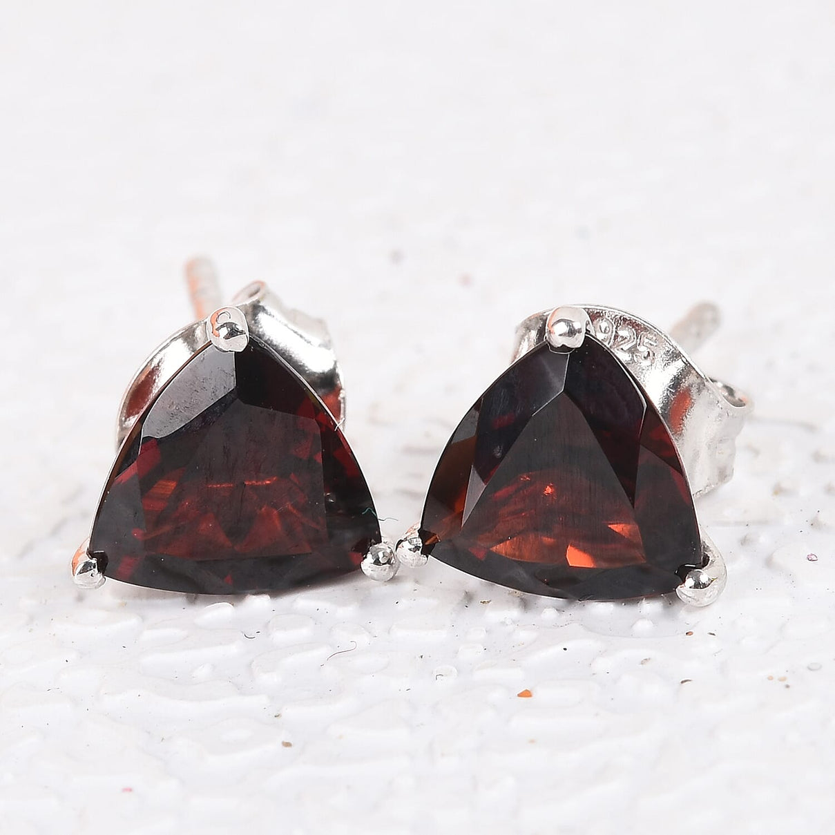 2.5 CT. Mozambique Garnet Triangular Stud Earrings in Platinum Plated Sterling Silver 3724565 2