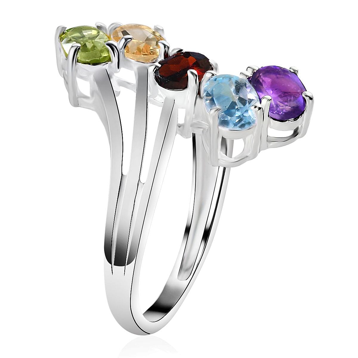 2.50 Carat Sky Blue Topaz and Multi Gemstones 5 Stone Ring in Sterling Silver 2.85 Grams V32534994 5