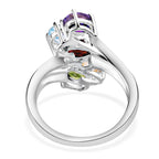Sky Blue Topaz, Mozambique Garnet, Hebei Peridot and Multi Gemstone Bypass Ring in Sterling Silver 2.50 Ct