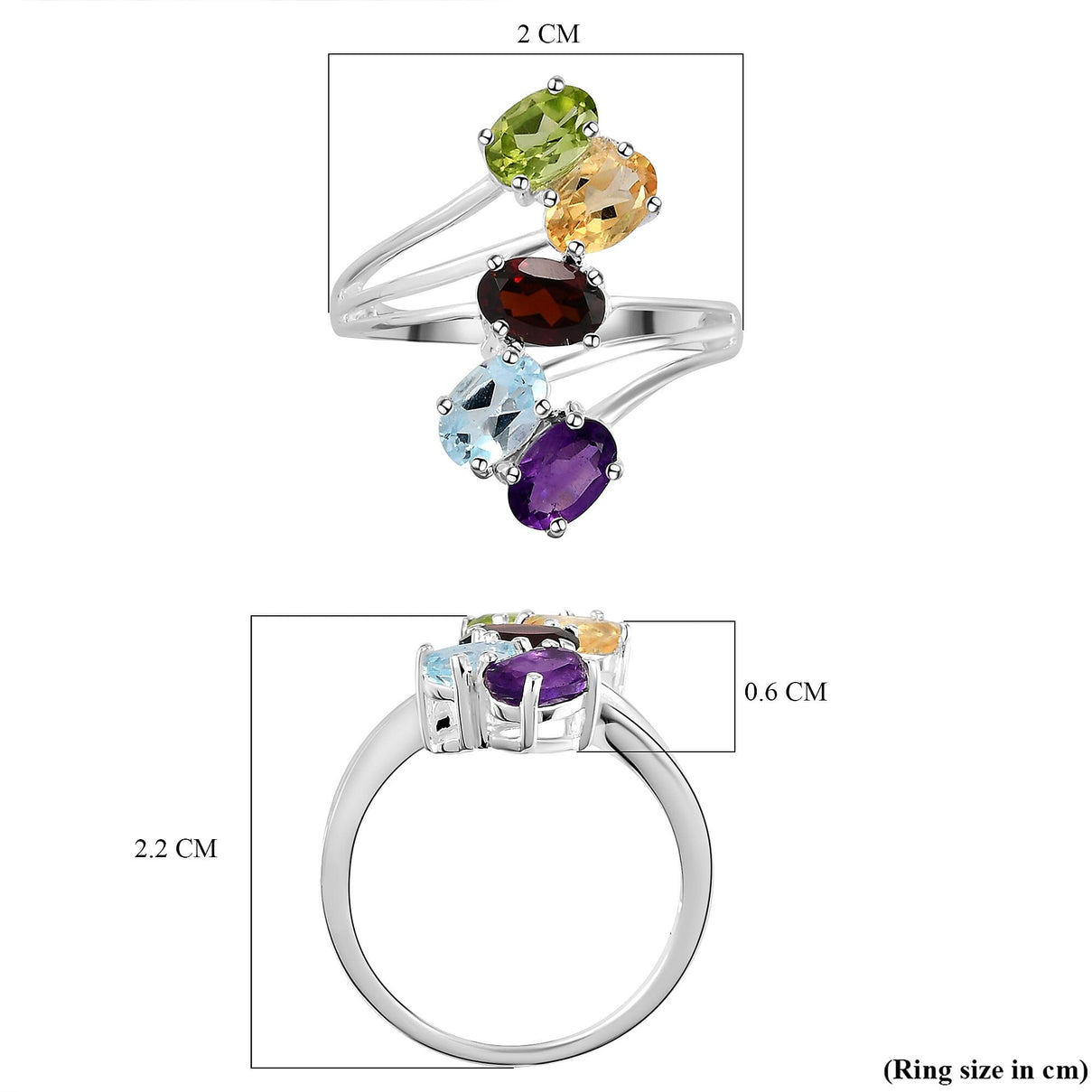 2.50 Carat Sky Blue Topaz and Multi Gemstones 5 Stone Ring in Sterling Silver 2.85 Grams V32534994 7