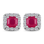 Royal Bali Collection - D'Joy African Ruby Octagon & Natural Zircon Stud Earrings with Push Back in Platinum Overlay Sterling Silver 2.29 Ct.
