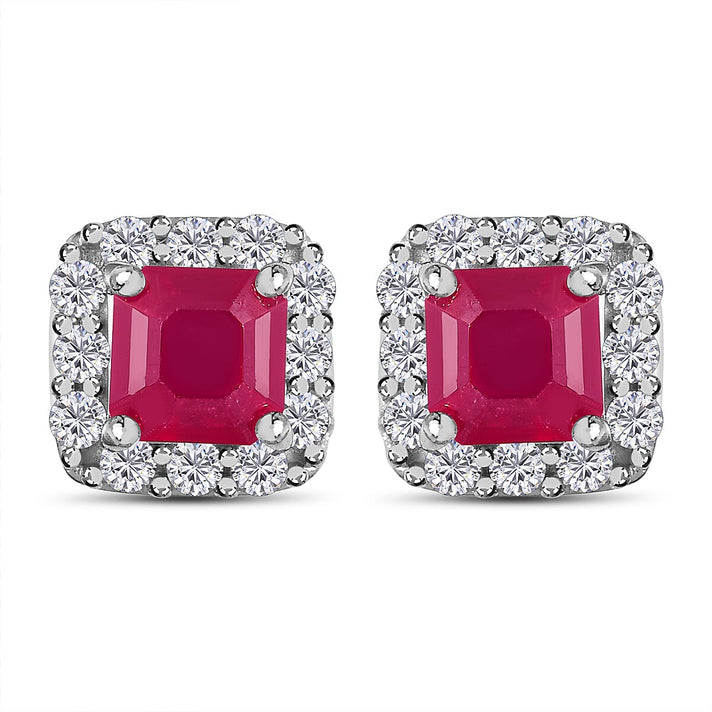2.50 Ct African Ruby and Zircon Halo Stud Earrings in Sterling Silver with Platinum Plating 3401333 1