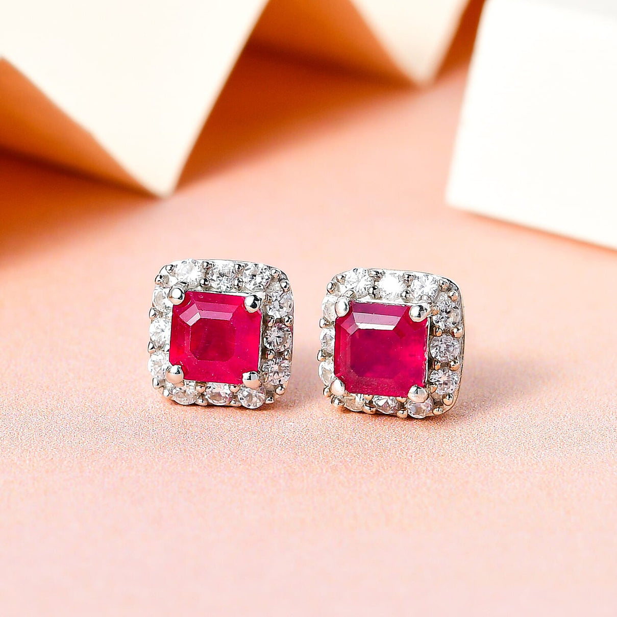 2.50 Ct African Ruby and Zircon Halo Stud Earrings in Sterling Silver with Platinum Plating 3401333 2