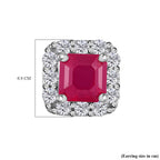 Royal Bali Collection - D'Joy African Ruby Octagon & Natural Zircon Stud Earrings with Push Back in Platinum Overlay Sterling Silver 2.29 Ct.