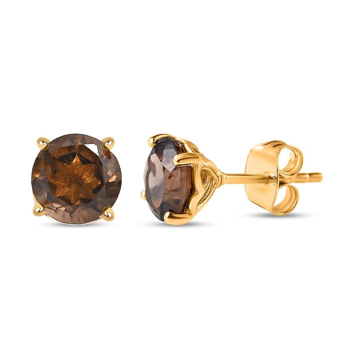 2.50 Ct Brazilian Smoky Quartz Solitaire Stud Earrings in Gold Plated Sterling Silver 3340397 1