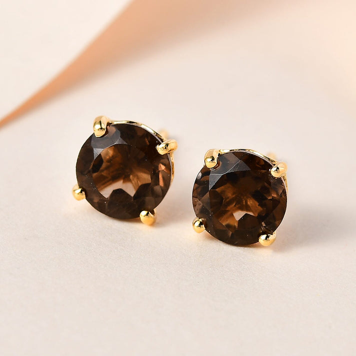 2.50 Ct Brazilian Smoky Quartz Solitaire Stud Earrings in Gold Plated Sterling Silver 3340397 2