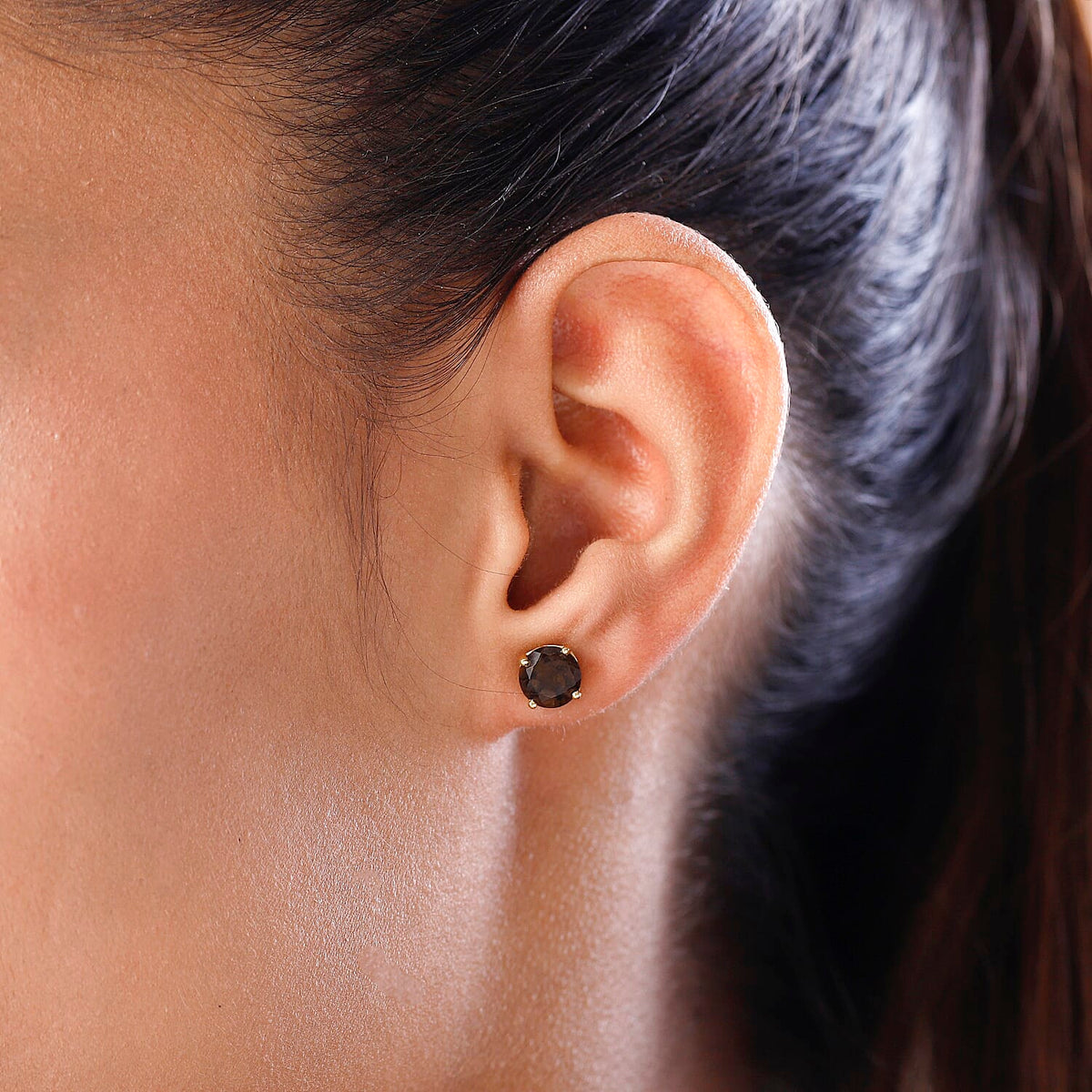 2.50 Ct Brazilian Smoky Quartz Solitaire Stud Earrings in Gold Plated Sterling Silver V32526957 3