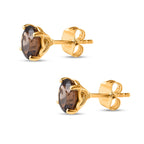 Brazilian Smoky Quartz (Rnd) Stud Earrings with Push Back in 18K Vermeil Yellow Gold Plated Sterling Silver 2.66 Ct.