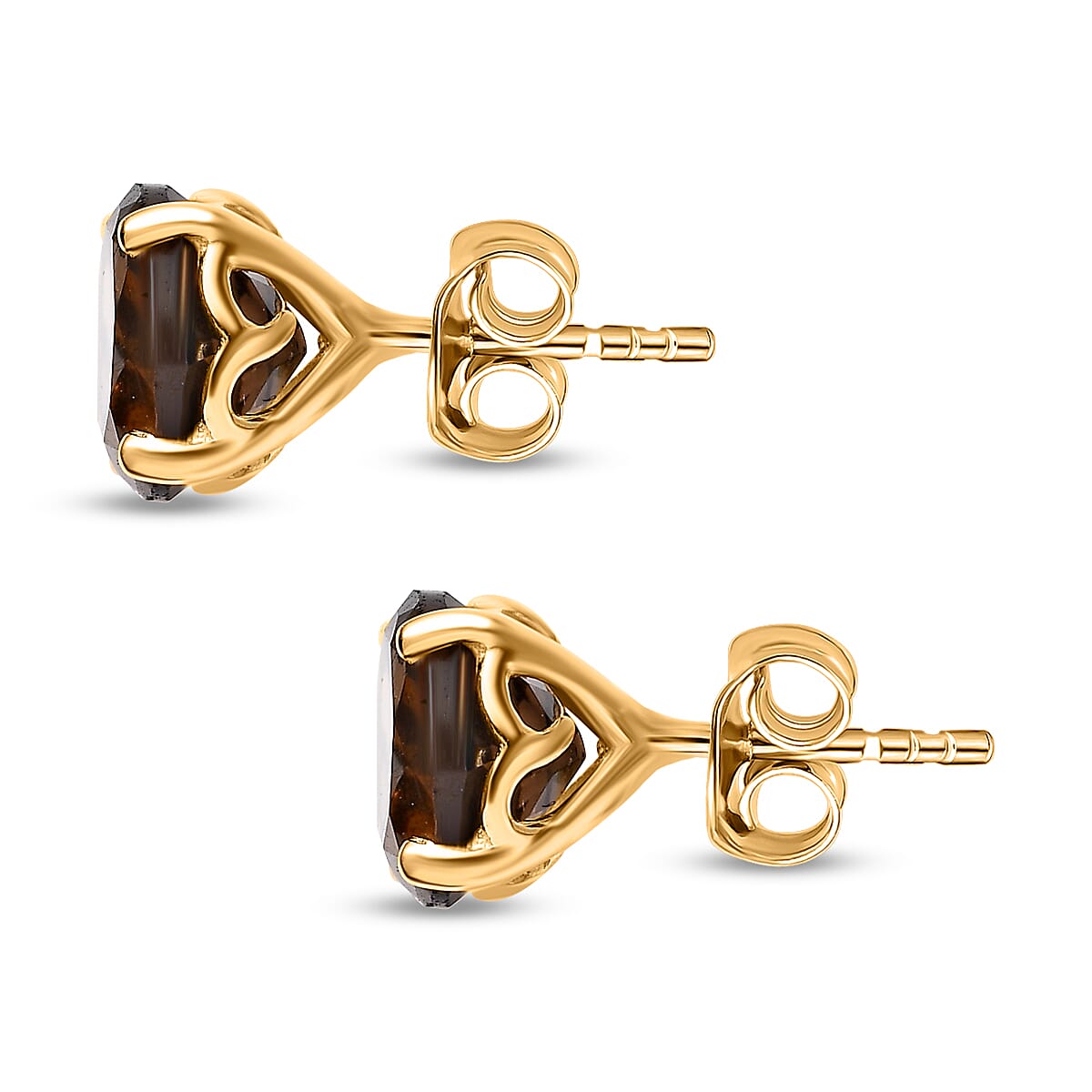 2.50 Ct Brazilian Smoky Quartz Solitaire Stud Earrings in Gold Plated Sterling Silver V32526957 5