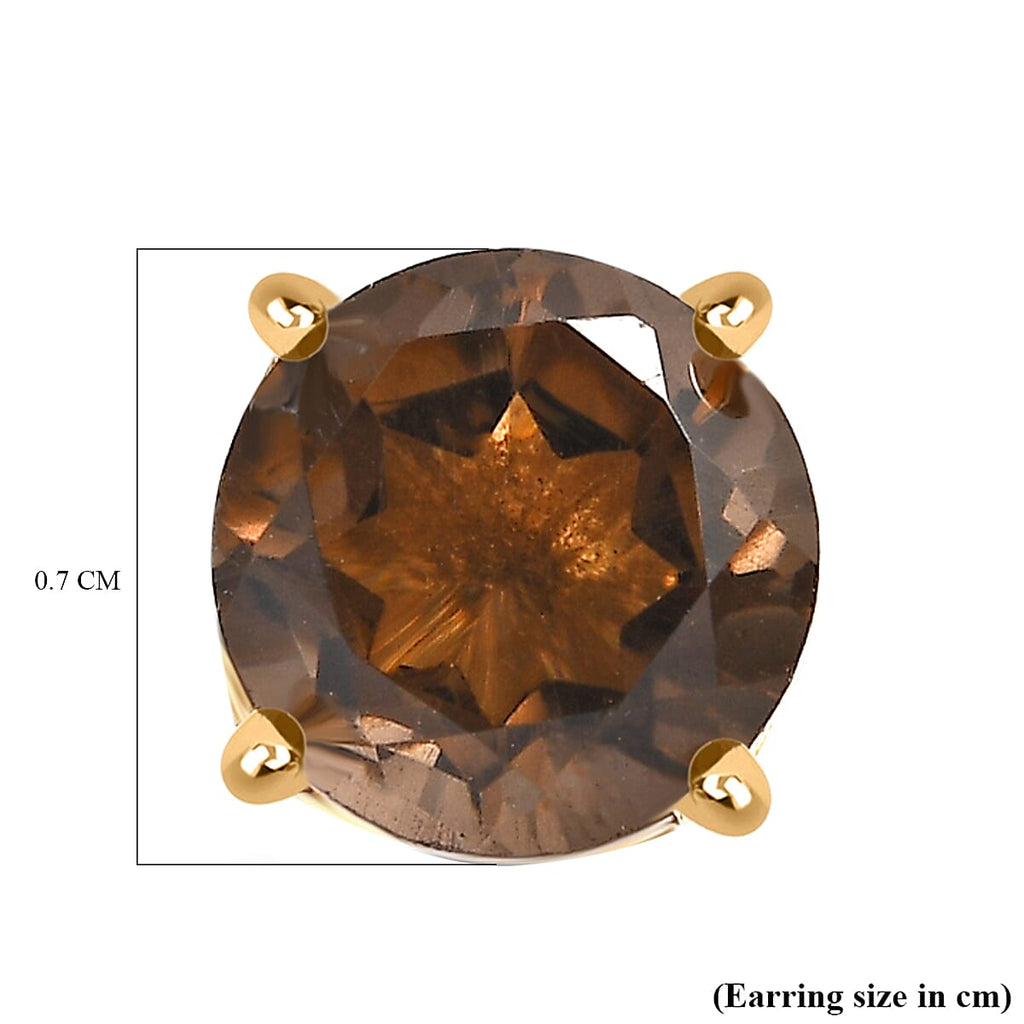 Brazilian Smoky Quartz (Rnd) Stud Earrings with Push Back in 18K Vermeil Yellow Gold Plated Sterling Silver 2.66 Ct.