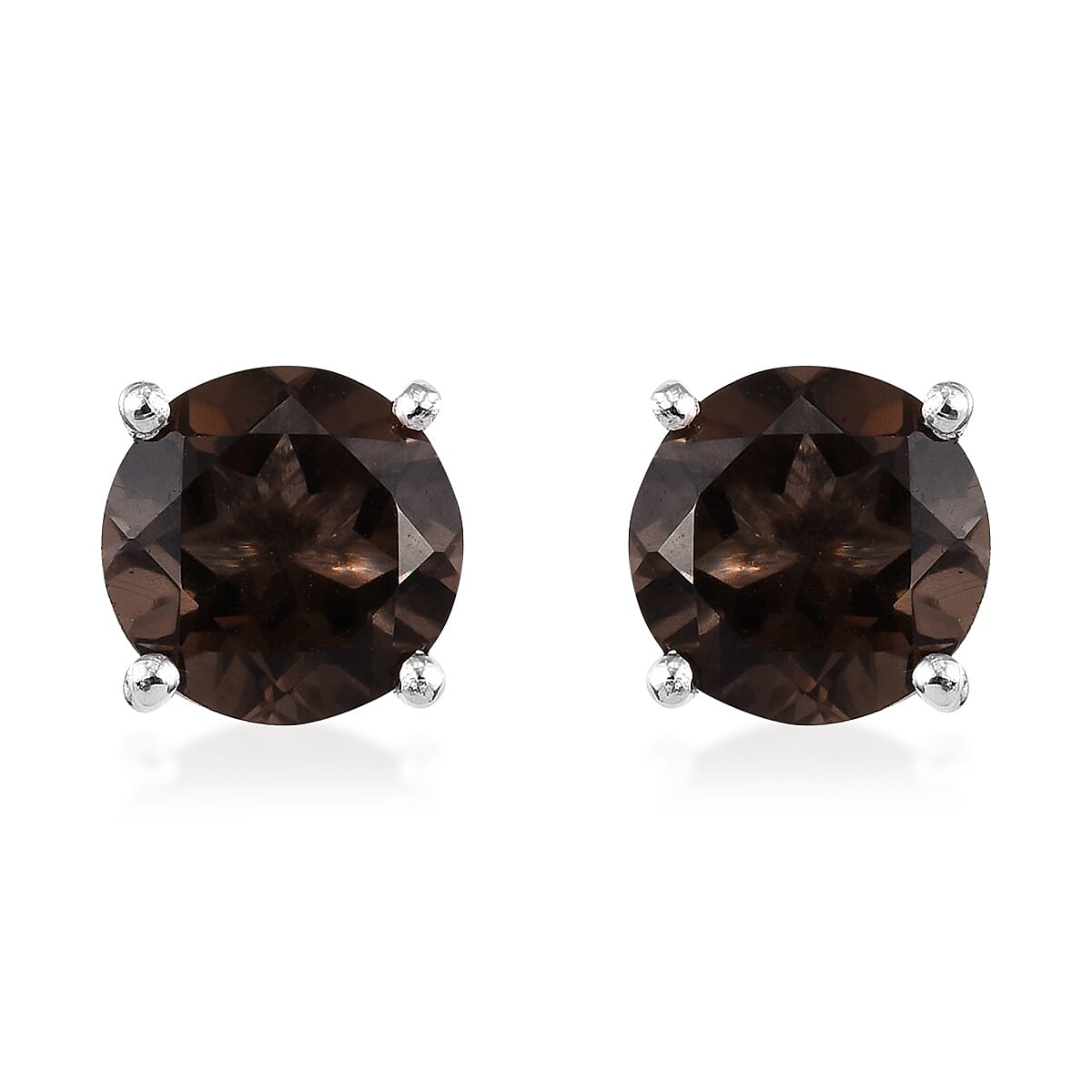 2.50 Ct Brazilian Smoky Quartz Solitaire Stud Earrings in Platinum Plated Sterling Silver 3284582 0