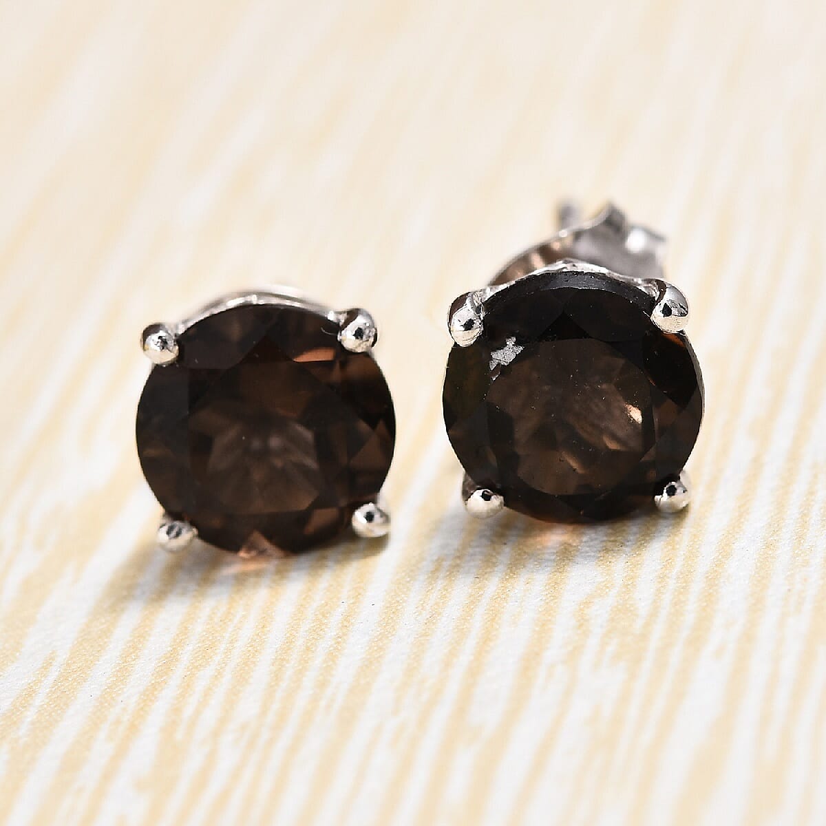 2.50 Ct Brazilian Smoky Quartz Solitaire Stud Earrings in Platinum Plated Sterling Silver 3284582 2
