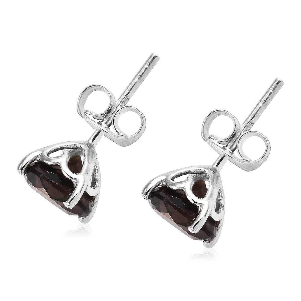 2.50 Ct Brazilian Smoky Quartz Solitaire Stud Earrings in Platinum Plated Sterling Silver 3284582 4
