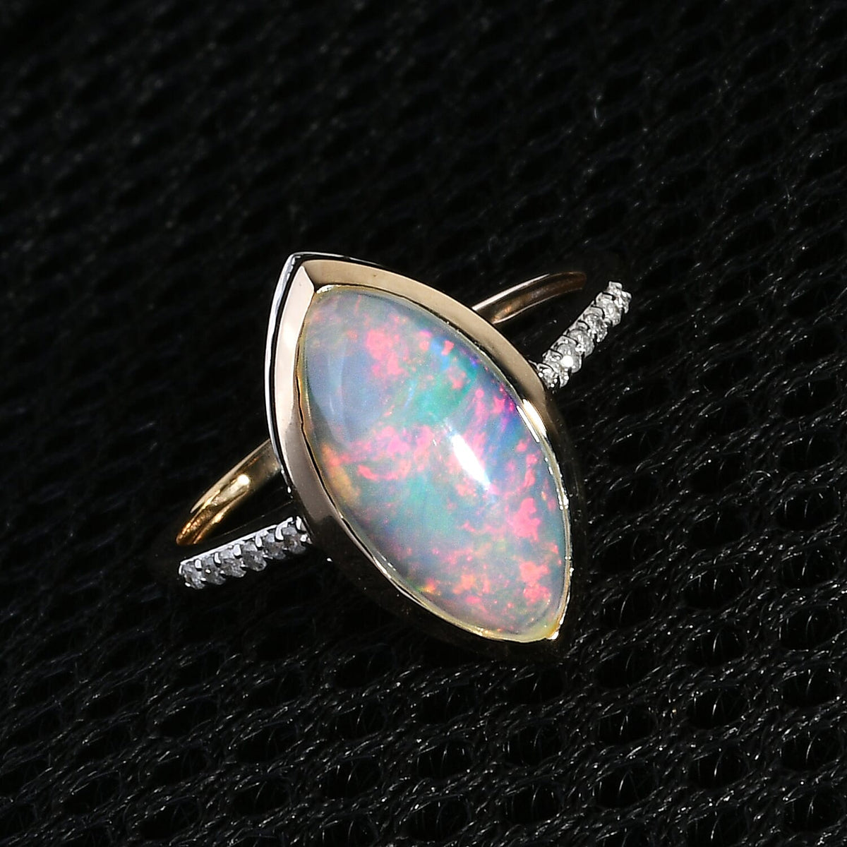 9K Yellow Gold Ethiopian Welo Opal and Diamond Ring 2.54 Ct. 7388660 2