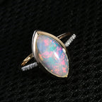 9K Yellow Gold Ethiopian Welo Opal and Diamond Ring 2.54 Ct.