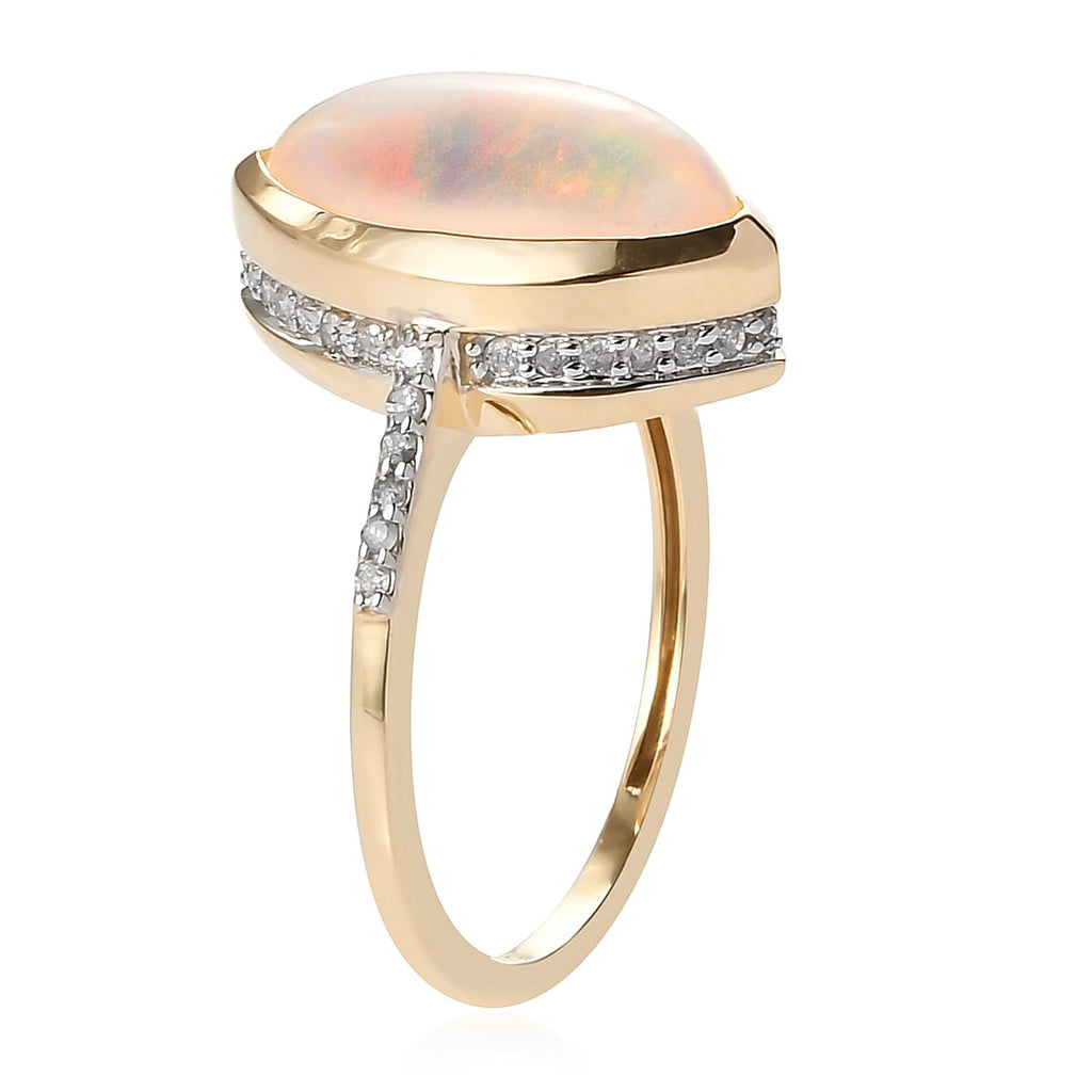 9K Yellow Gold Ethiopian Welo Opal and Diamond Ring 2.54 Ct.