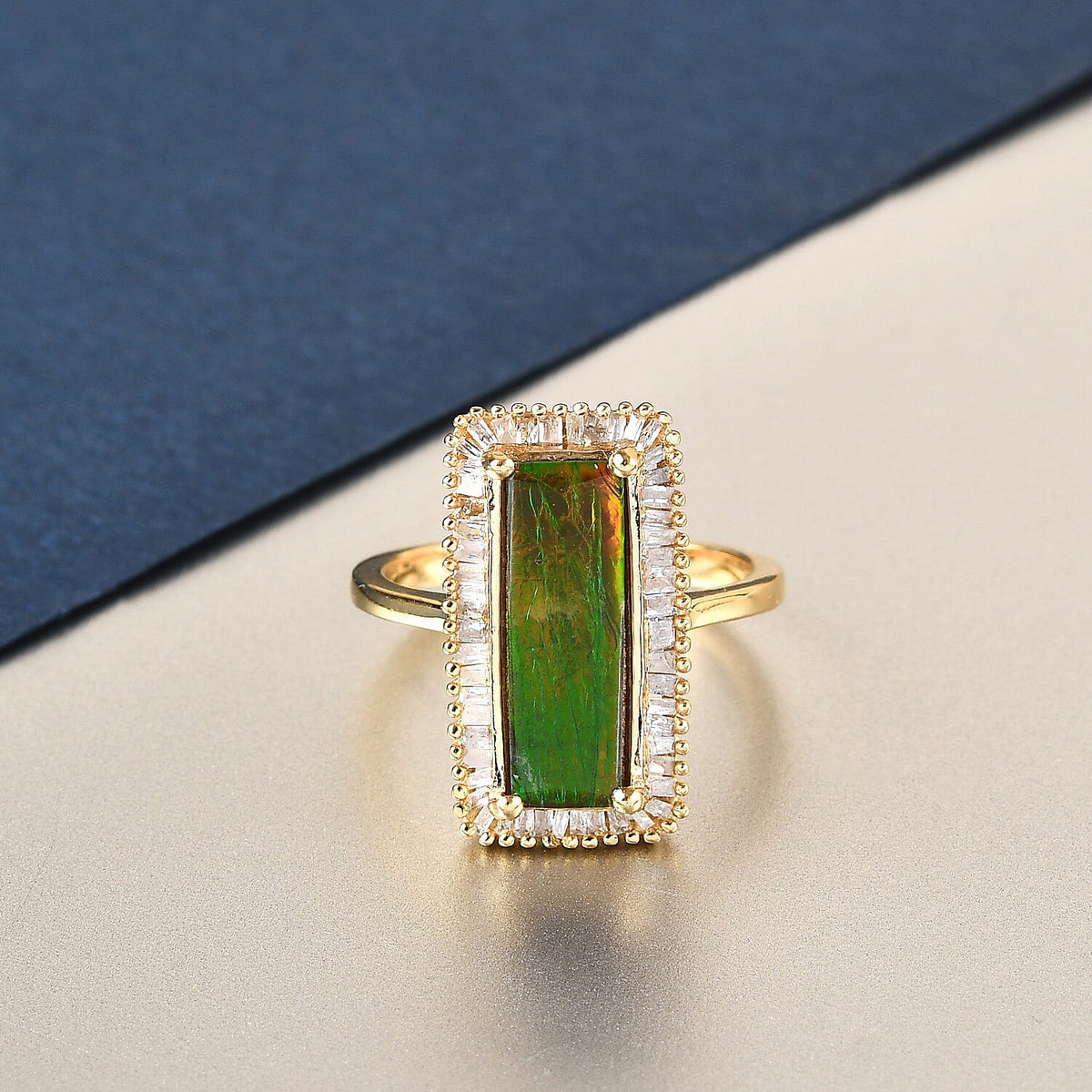 2.56 Ct. AA Canadian Ammolite and Diamond Halo Ring in Gold Plated Sterling Silver 3856966 3