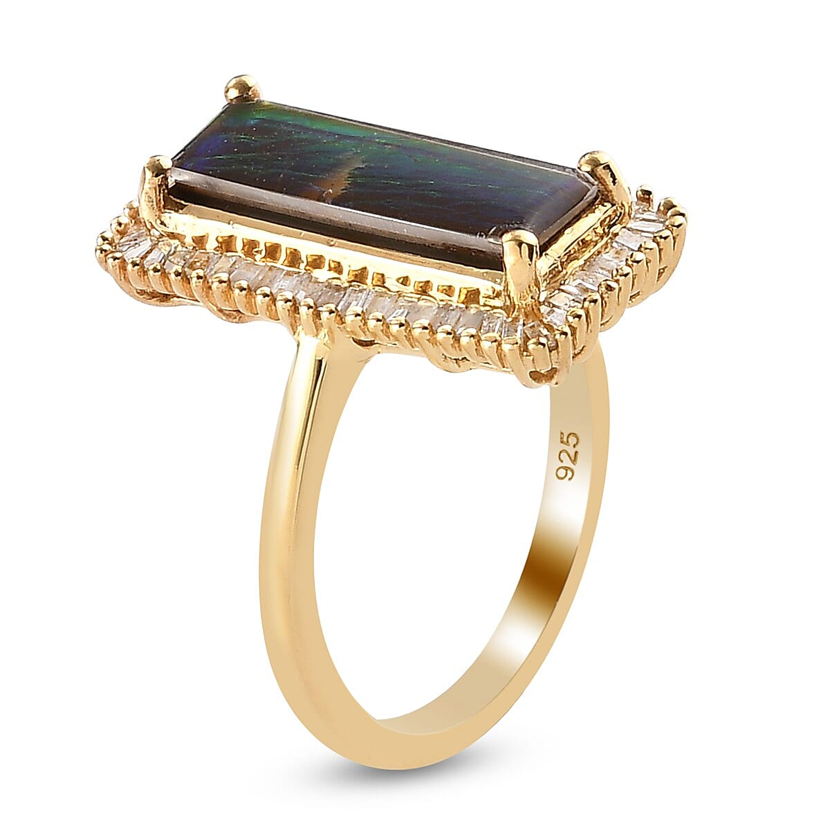2.56 Ct. AA Canadian Ammolite and Diamond Halo Ring in Gold Plated Sterling Silver 3856966 7