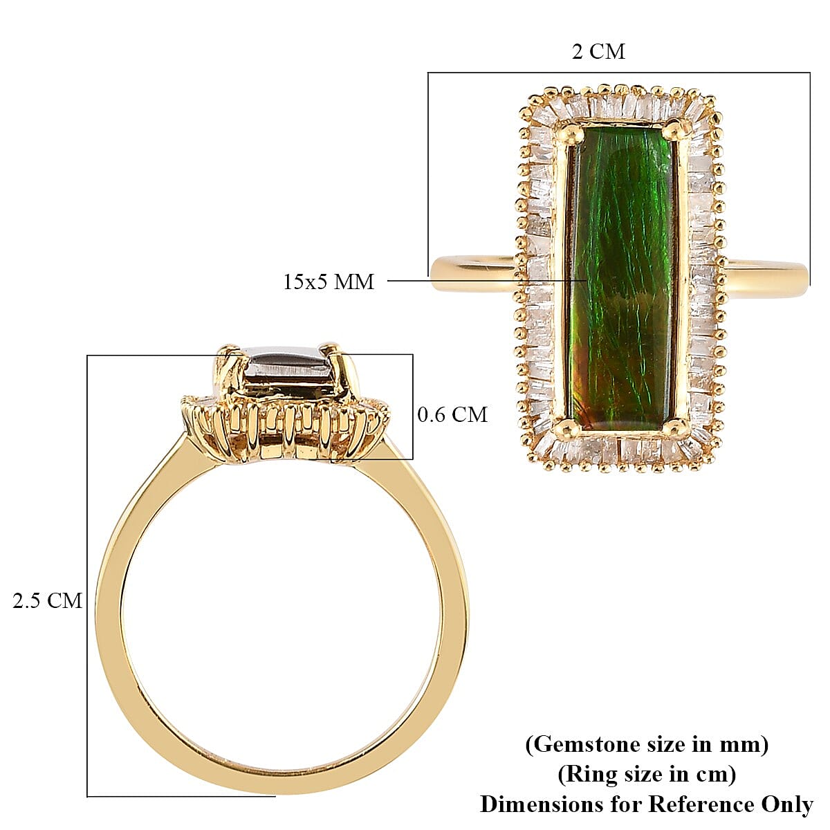 2.56 Ct. AA Canadian Ammolite and Diamond Halo Ring in Gold Plated Sterling Silver 3856966 11