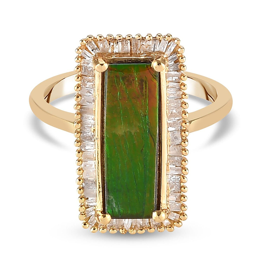 Canadian Ammolite and Diamond Ring in 14K Gold Overlay Sterling Silver 2.56 Ct.
