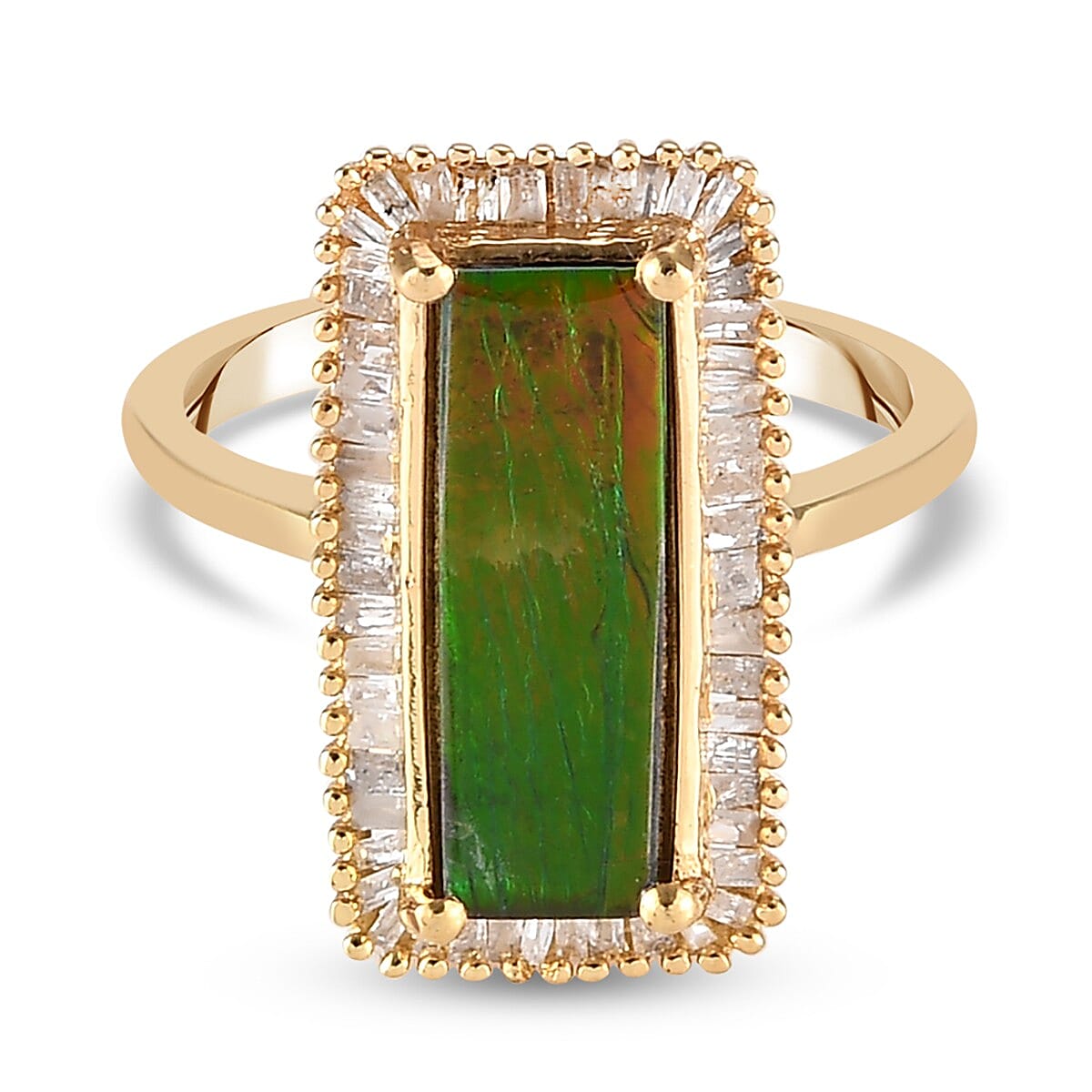 2.56 Ct. AA Canadian Ammolite and Diamond Halo Ring in Gold Plated Sterling Silver 3856966 2
