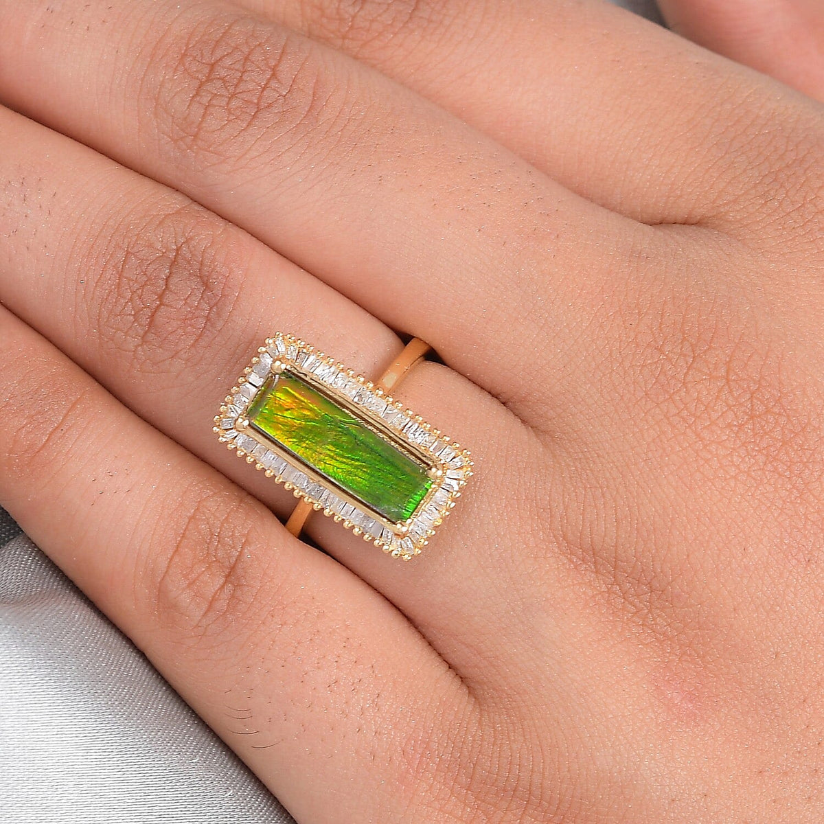 2.56 Ct. AA Canadian Ammolite and Diamond Halo Ring in Gold Plated Sterling Silver 3856966 6