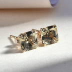 9K Yellow Gold AAA Turkizite (Asscher Cut) Stud Earrings (with Push Back) 2.57 Ct.