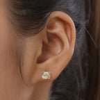 9K Yellow Gold AAA Turkizite (Asscher Cut) Stud Earrings (with Push Back) 2.57 Ct.