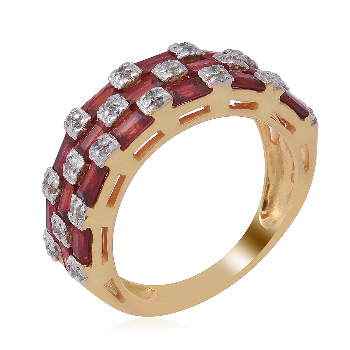 2.64 Ct. Red Sapphire and Natural Cambodian Zircon Ring in Two Tone Sterling Silver 6276338 2