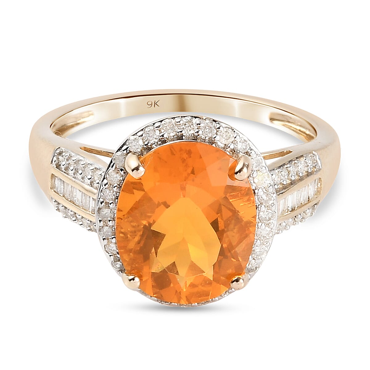 2.72 Ct. AA Brazilian Fire Opal and Diamond Ring in 9K Yellow Gold 7792066 0