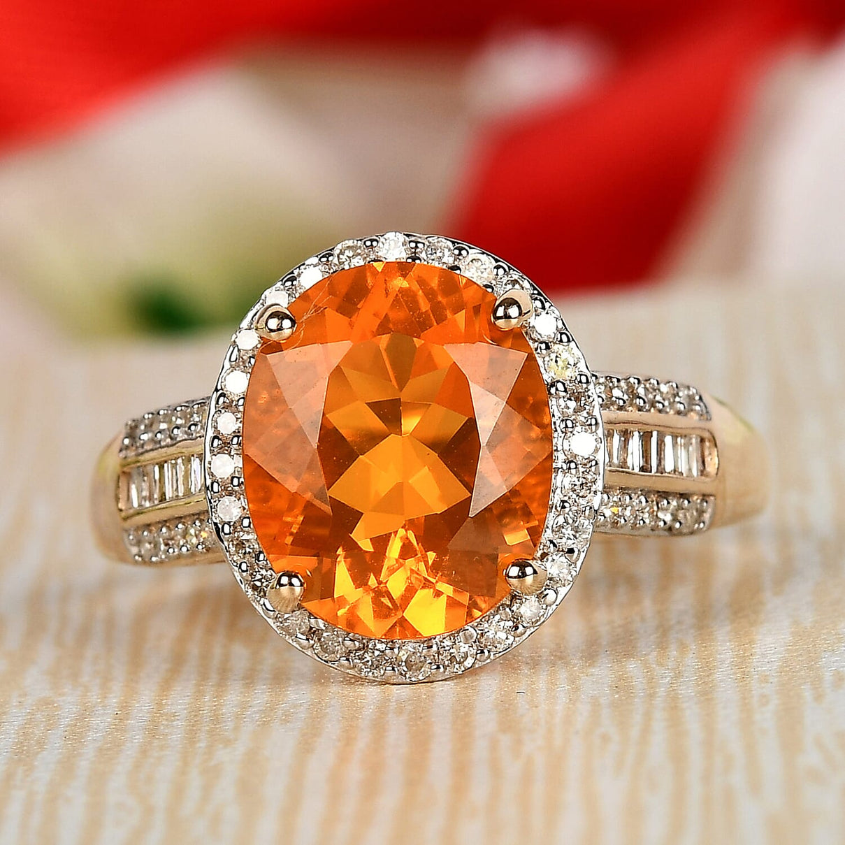 2.72 Ct. AA Brazilian Fire Opal and Diamond Ring in 9K Yellow Gold 7792066 2