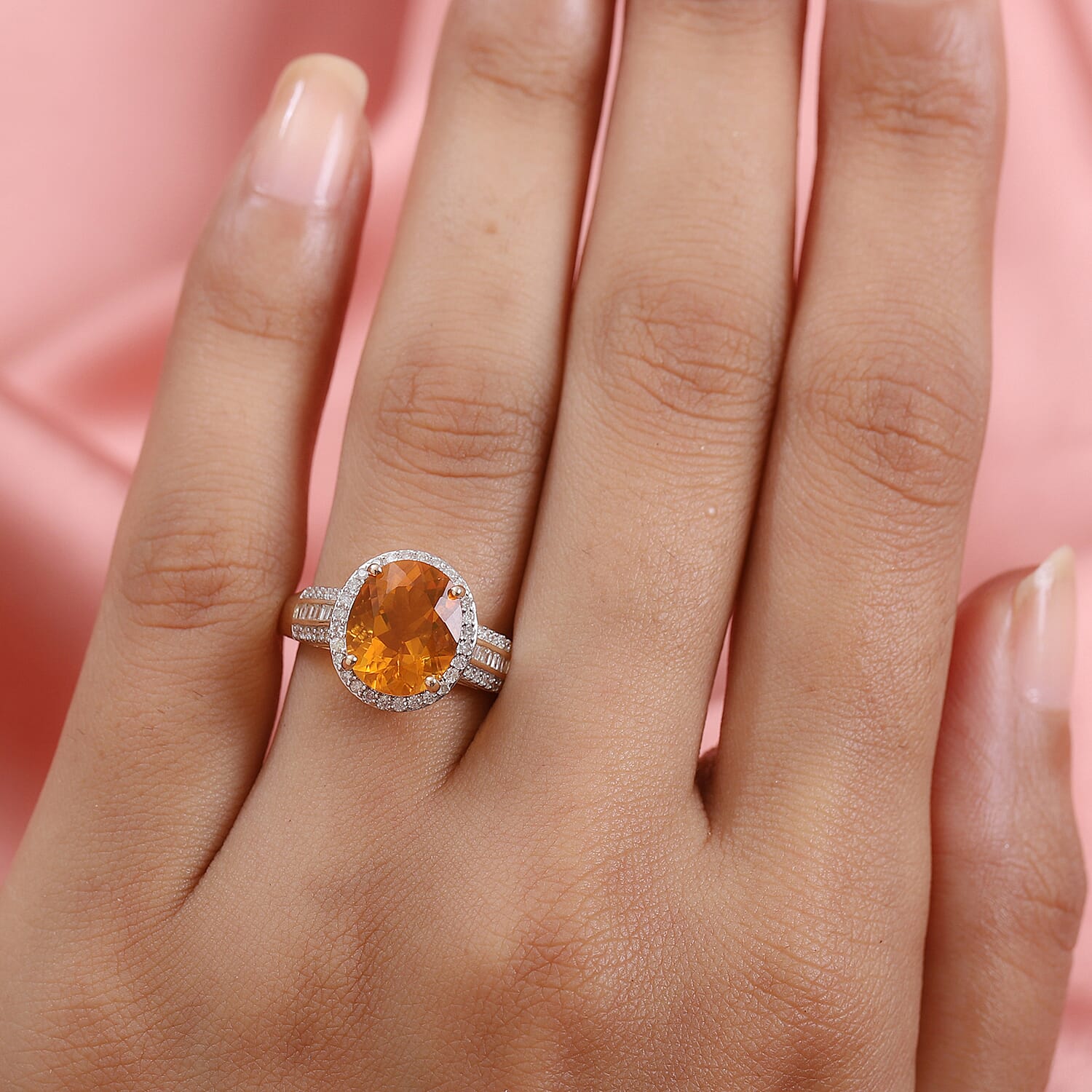 2.72 Ct. AA Brazilian Fire Opal and Diamond Ring in 9K Yellow Gold 7792066 3