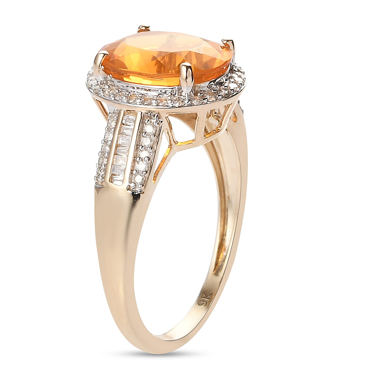2.72 Ct. AA Brazilian Fire Opal and Diamond Ring in 9K Yellow Gold 7792066 4