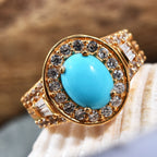 Arizona Sleeping Beauty Turquoise (Ovl 1.60 Ct), Natural Cambodian Zircon Ring in 14K Gold Overlay Sterling Silver 2.75 Ct, Silver wt 5.31 Gms