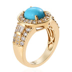 Arizona Sleeping Beauty Turquoise (Ovl 1.60 Ct), Natural Cambodian Zircon Ring in 14K Gold Overlay Sterling Silver 2.75 Ct, Silver wt 5.31 Gms