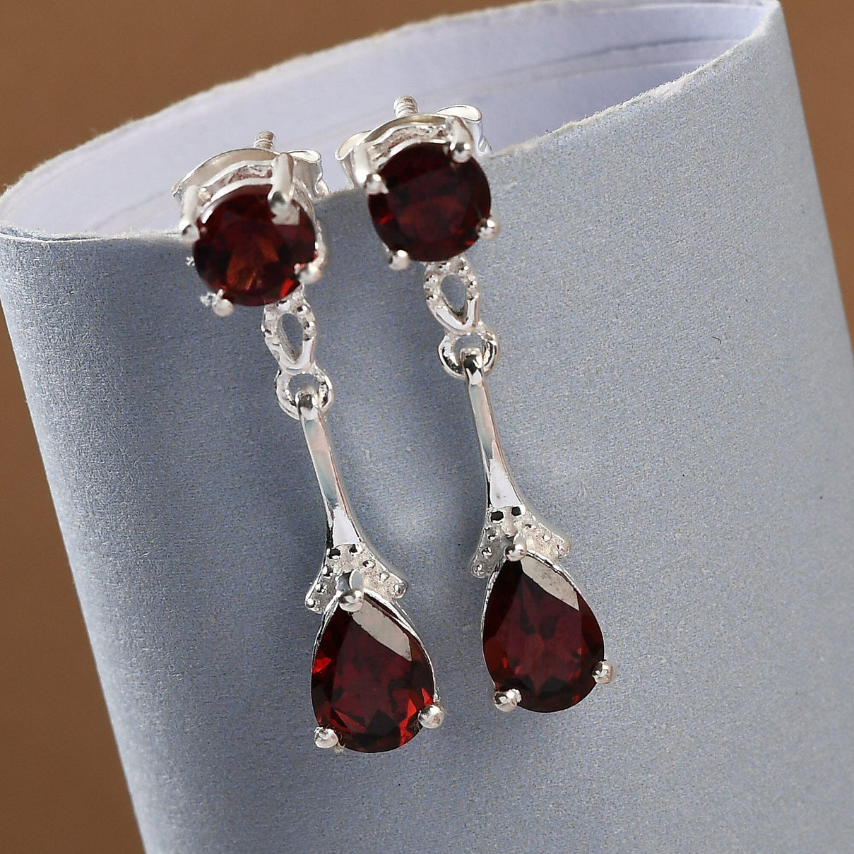 2.75 Ct Mozambique Garnet Dangle Earrings in Sterling Silver 3227598 2
