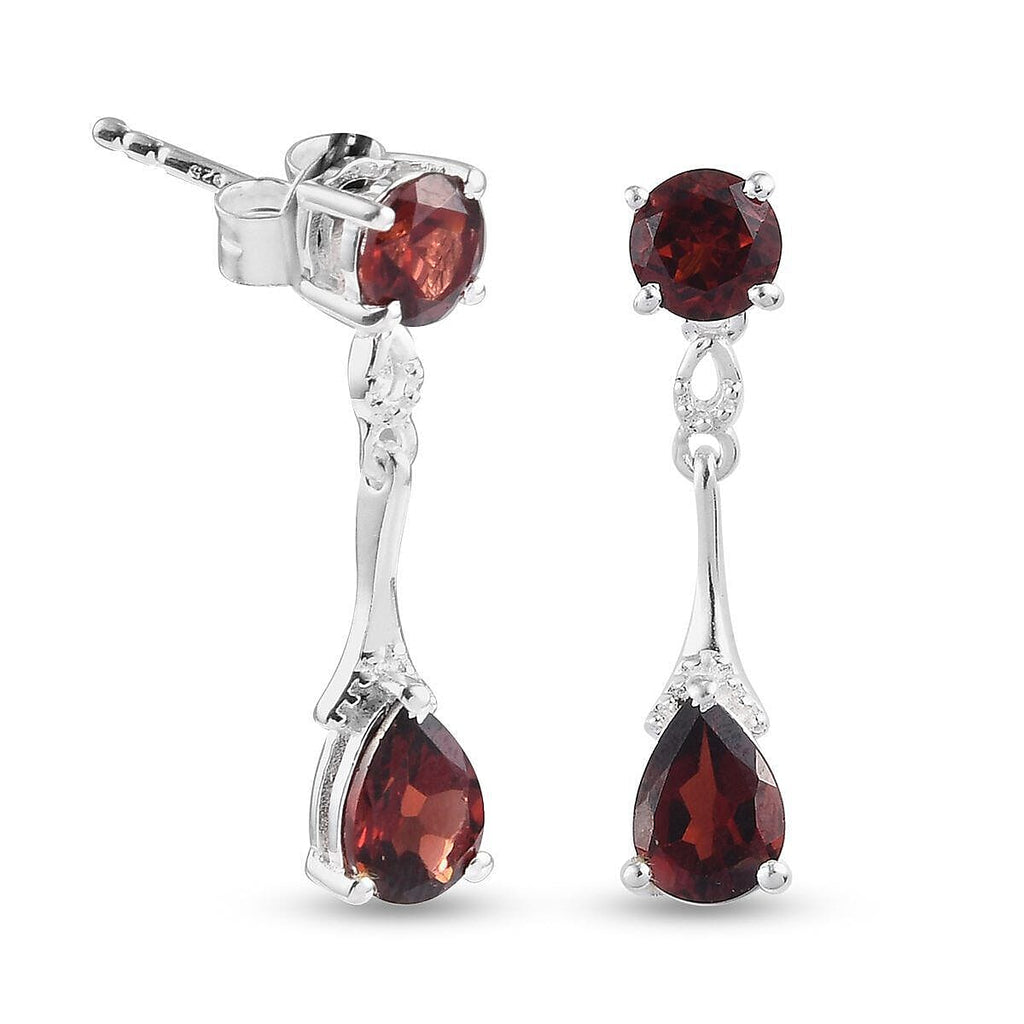 Mozambique Garnet (Pear and Rnd) Dangling Earrings (with Push Back) in Sterling Silver 2.90 Ct.