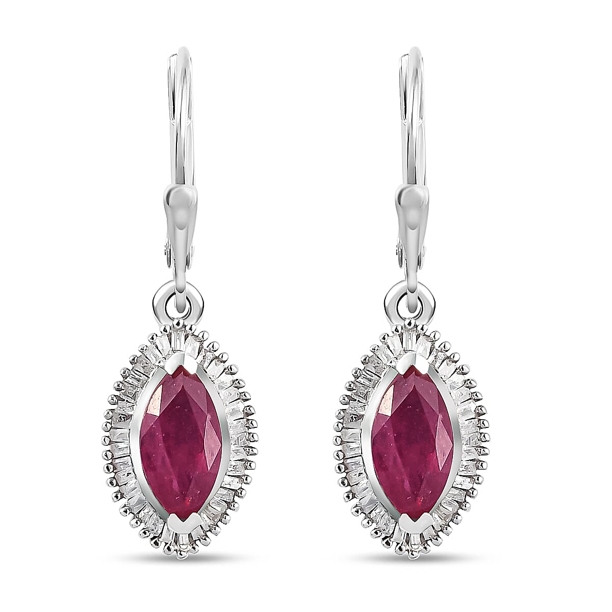 2.8 Ct. African Ruby and White Diamond Drop Earrings in Platinum Plated Sterling Silver 3851853 0