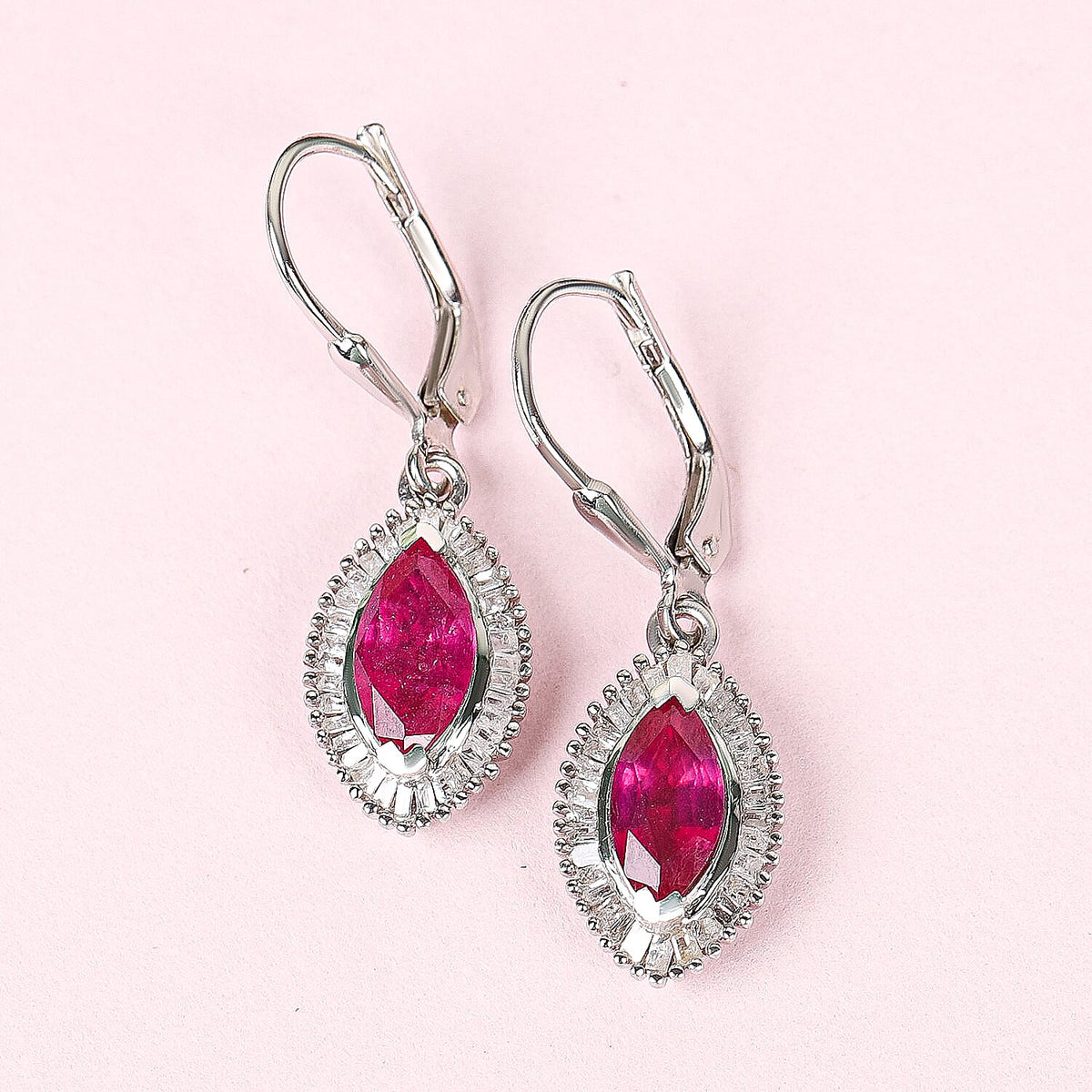 2.8 Ct. African Ruby and White Diamond Drop Earrings in Platinum Plated Sterling Silver 3851853 2
