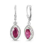 African Ruby (FF) and Diamond Lever Back Earrings in Platinum Overlay Sterling Silver 3.16 Ct.
