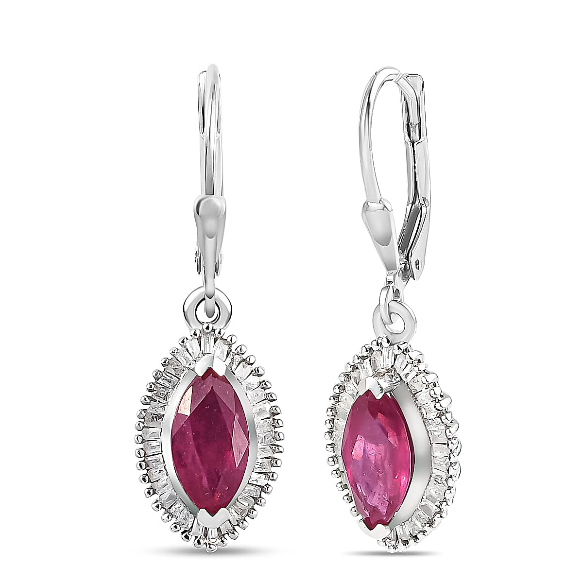 2.8 Ct. African Ruby and White Diamond Drop Earrings in Platinum Plated Sterling Silver 3851853 4