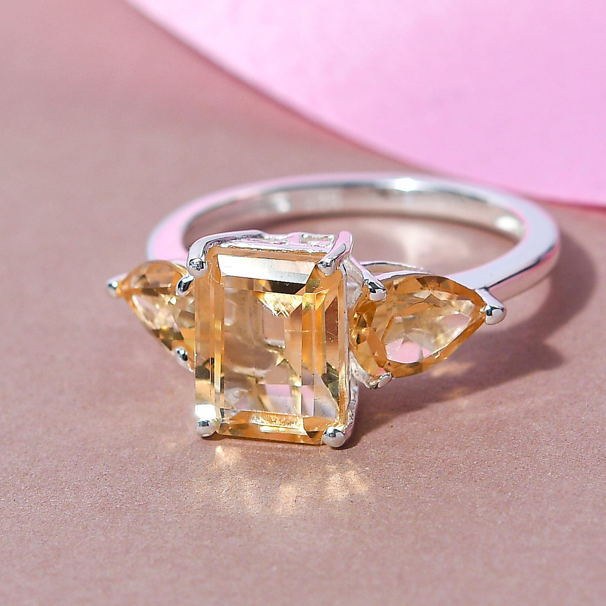 3.53 Ct. Citrine Trilogy Ring in Sterling Silver V32584352 4