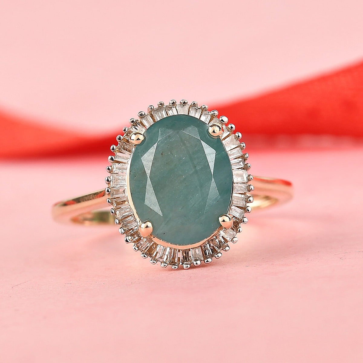 2.83 Ct. AA Grandidierite and Diamond Halo Ring in 9K Yellow Gold 3876348 1