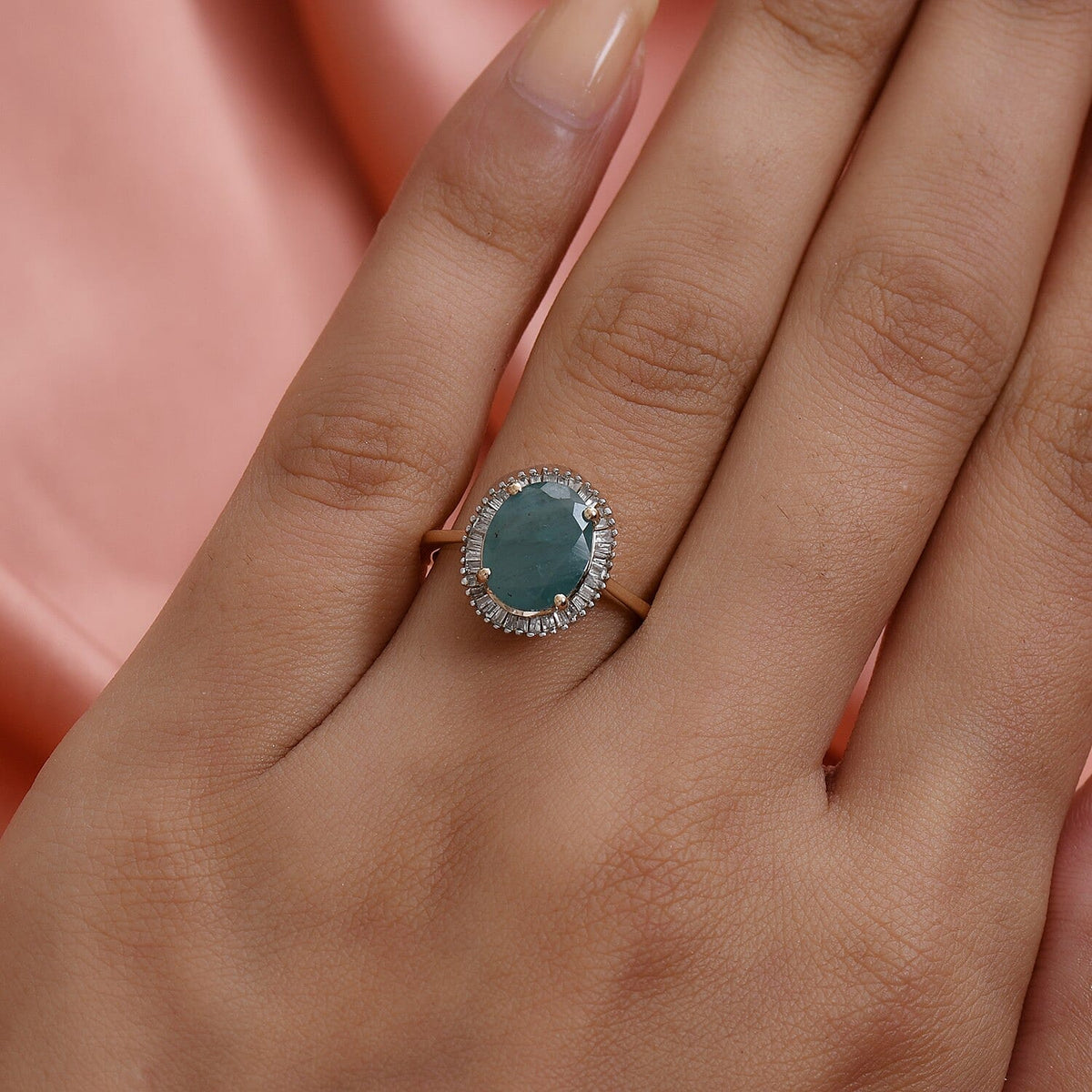 2.83 Ct. AA Grandidierite and Diamond Halo Ring in 9K Yellow Gold 3876348 2