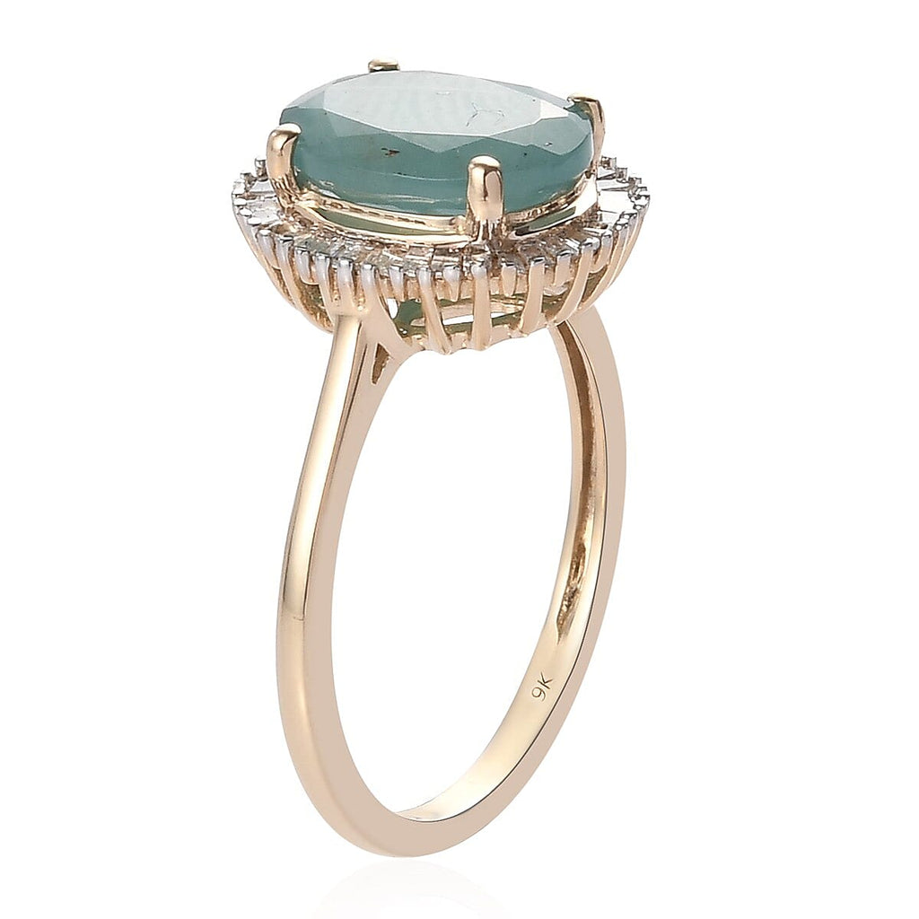 9K Yellow Gold Grandidierite and Diamond Halo Ring 2.83 Ct.